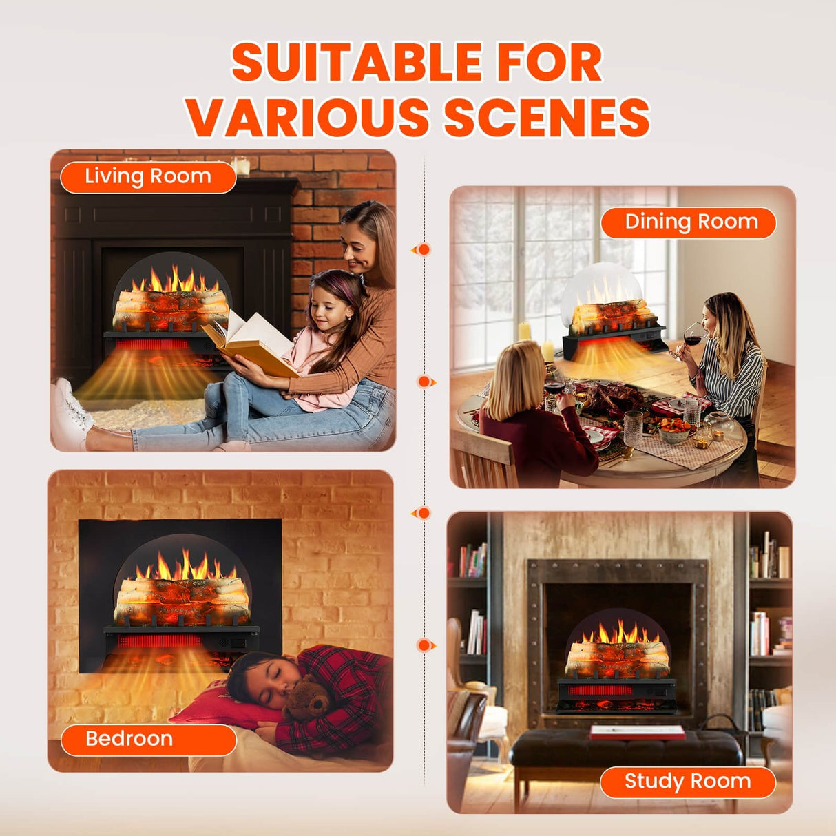 Electric Fireplace Log Heater with Infrared Flames L360CP