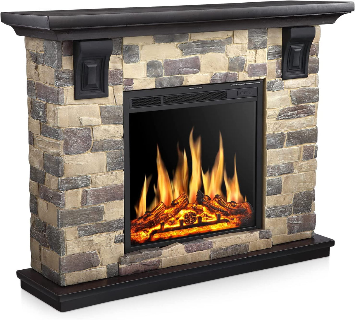 48 Inch Electric Fireplace Stone Mantel Package Y4926