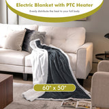 Electric Heated Blanket Throw Reversible Flannel and Sherpa Blanket-Gray