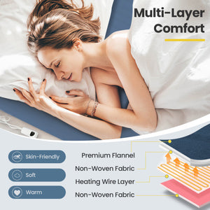 Electric Heated Mattress Pad with 5 Heating Levels and Overheat Protection-Blue