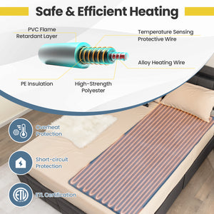 Electric Heated Mattress Pad with 5 Heating Levels and Overheat Protection-Blue