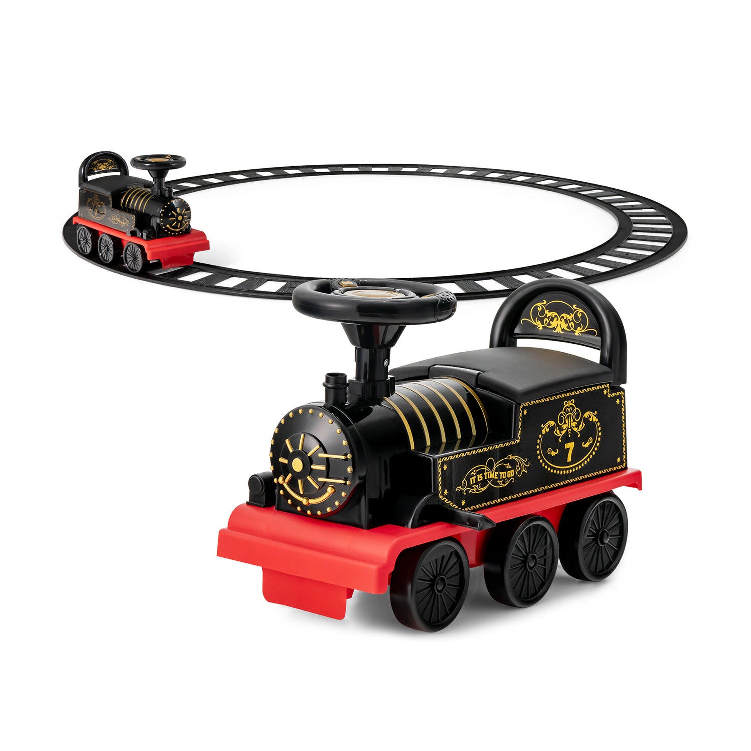 6V Electric Kids Ride On Car Toy Train with 16 Pieces Tracks-Black
