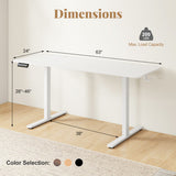 Electric Standing Desk with 3 Memory Heights and 2 Hanging Hooks and Cable Holes-White