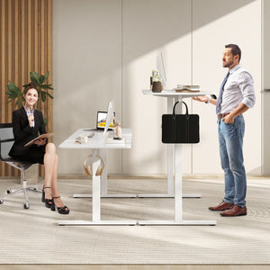 Electric Standing Desk with 3 Memory Heights and 2 Hanging Hooks and Cable Holes-White