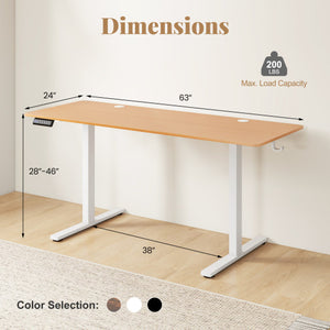 Electric Standing Desk with 3 Memory Heights and 2 Hanging Hooks and Cable Holes-Natural
