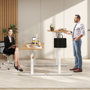 Electric Standing Desk with 3 Memory Heights and 2 Hanging Hooks and Cable Holes-Natural
