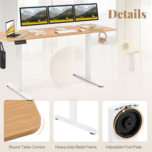 Electric Standing Desk with 3 Memory Heights and 2 Hanging Hooks and Cable Holes-Natural
