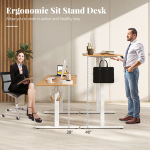 Electric Standing Desk with 3 Memory Heights and 2 Hanging Hooks and Cable Holes-Natural