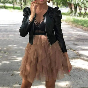 Elegance Autumn And Winter New Solid Color Jacket For Women's PU Leather Warmth Fashion Long-Sleeved Jacket For Women