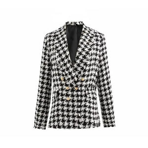 Elegance Women Tweed Jackets Fashionable Office Ladies Black Tassel Houndstooth Coats Female Autumn Vintage Thick Plaid Coat Girls Chic