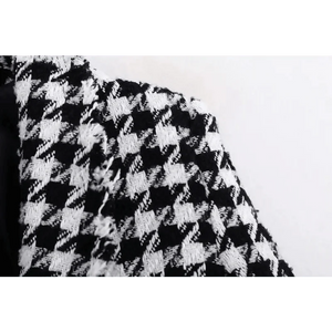 Elegance Women Tweed Jackets Fashionable Office Ladies Black Tassel Houndstooth Coats Female Autumn Vintage Thick Plaid Coat Girls Chic