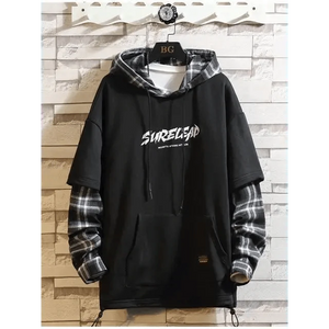 Elegant Autumn Spring Black Hoodies Men's Sweatshirts Punk Streetwear Casual Pullover Fleece Hoodie Men Contrast Color Design Pullover Long Sleeve Hoodie