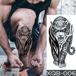 Elegant Black Waterproof Temporary Tattoo Sticker Lion Tiger Bear Flash Tattoos Leopard Wolf Colorful Big Tattoo Stickers For Mens Womens