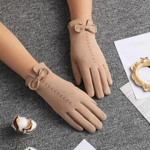 Elegant Black Winter Women Outdoor Warm One Size Gloves Fashionable Cute Bow Style Casual Gloves For Women