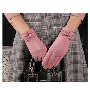 Elegant Black Winter Women Outdoor Warm One Size Gloves Fashionable Cute Bow Style Casual Gloves For Women
