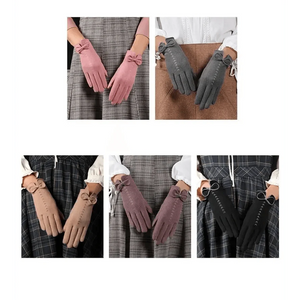 Elegant Black Winter Women Outdoor Warm One Size Gloves Fashionable Cute Bow Style Casual Gloves For Women