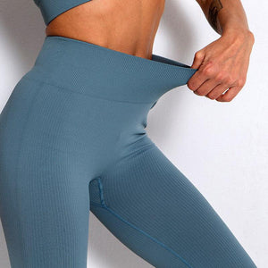 Elegant Blue Yoga Pants High Waisted Gym Leggings Yoga Leggings Seamless Gym Push Up Workout Stretch Fitness Sweatpants Ultra Soft Leggings Tight Sport Women Fitness Seamless Female Legging Tummy Control Running Pants For Training