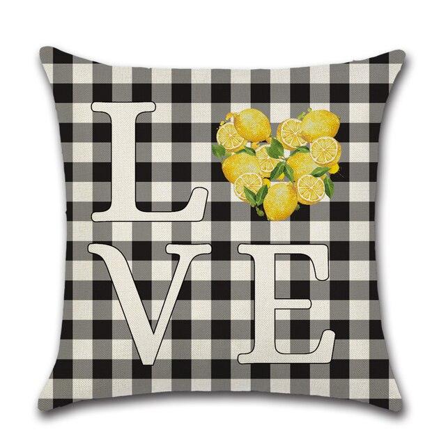 Elegant Linen Cushion Cover Black White Plaid Flower Pillow Case Throw Pillow Covers Waterproof Summer Outdoor Pillow Covers Home Summer Pillow Covers Home Decorative Pillows Cover For Sofa 45x45CM