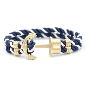 Elegant Modern Handmade Stainless Steel Men Anchor Bracelet made of Nylon in Navy Blue Color For Man