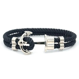 Elegant Modern Handmade Stainless Steel Men Anchor Bracelet made of Nylon in Navy Blue Color For Man