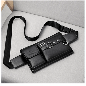 Elegant New Black Mens Leather Waist Bag Adjustable Strap Outdoors  Fanny Pack Comfortable Luxury Design For Men