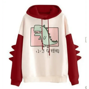 Elegant Oversized Hoodies Women Fashion Splice Dinosaur Print Sweatshirt Tops Casual Long Sleeve Clothes casualSpring Autumn Long Sleeve Dinosaur Sweatshirt Cartoon Design Cute Hoodies for Teens Girls