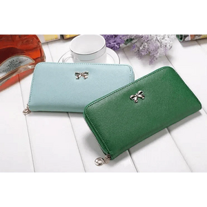 Elegant PU Leather Pink Bowknot Women Long Wallet Fashion Color Purse Phone Card Holder Women Trendy Large Capacity Long Purse