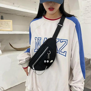 Elegant Purple Ladies Chain Waist Bag Canvas Fanny Pack Luxury Outdoor Chest Bag Phone Purse For Everyday Use