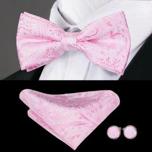 Elegant Silk Butterfly Business Bow Tie Pocket Square Cufflinks Set For Men Formal Wedding Bowtie Set For Office