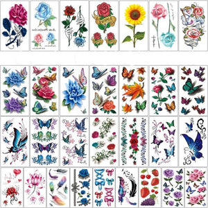 Elegant Sketches Black Flowers Body Tattoo Waterproof Temporary 3D Flowers Luxury Design For Womens