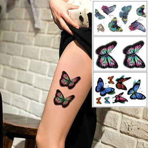 Elegant Waterproof Temporary Butterfly Sticker Tattoo Fake  Halloween Party Tattoo For Woman Girls