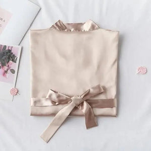 Elegant Wedding Bride Robe Lightweight Short Silk Sleepwear Women Indoor Bathrobes