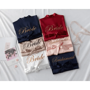 Elegant Wedding Bride Robe Lightweight Short Silk Sleepwear Women Indoor Bathrobes