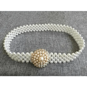 Elegant White Pearl Elastic Buckle Belt For Women Luxurious Strap Pearls Waistband Fashionable Design