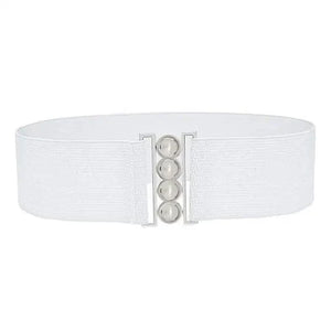 Elegant Wide Fabric Strap  Silver Metal Buckle Belts For Women Trendy Women's Fashion Stretchable Classic Color Belts