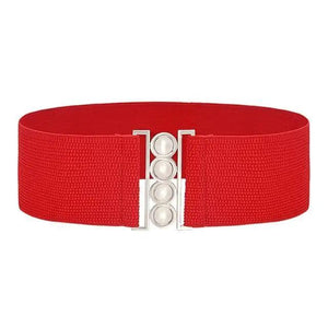 Elegant Wide Fabric Strap  Silver Metal Buckle Belts For Women Trendy Women's Fashion Stretchable Classic Color Belts