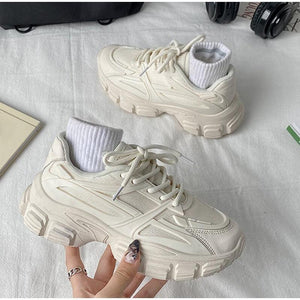 Elegant Women's Sneakers Lace Up Thick Platform Casual Shoes Leather Comfortable Walking Footwear Fashion New Lightweight Casual Everyday Walking Fashion Sneakers