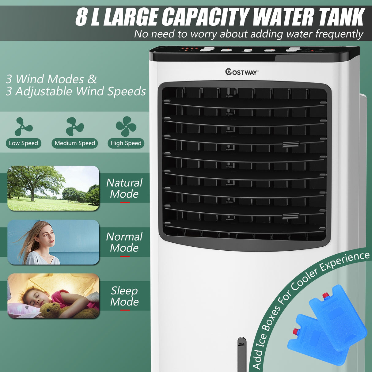 3-in-1 Portable Evaporative Air Conditioner Cooler with Remote Control