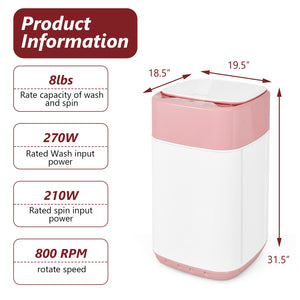 8lbs Portable Fully Automatic Washing Machine with Drain Pump-Pink