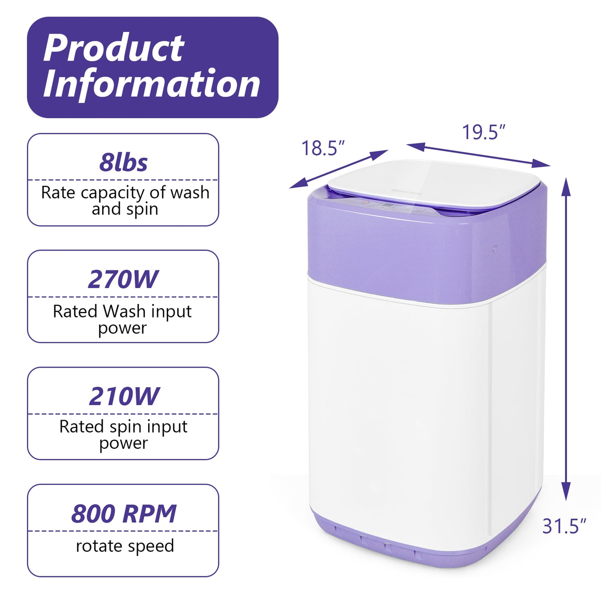 8lbs Portable Fully Automatic Washing Machine with Drain Pump-Pink