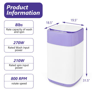 8lbs Portable Fully Automatic Washing Machine with Drain Pump-Pink