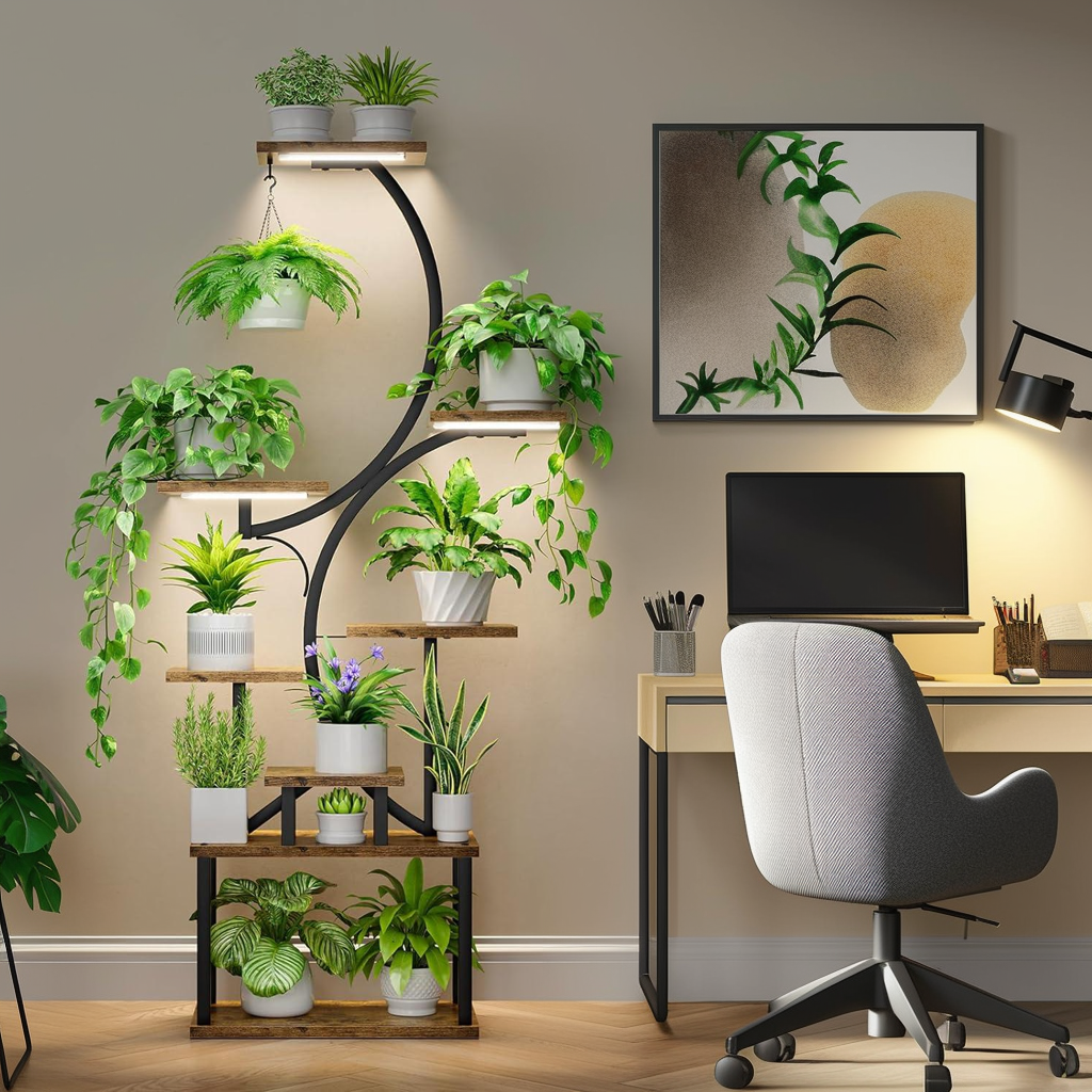 8 Tiered 62" Plant Stand Indoor with Grow Lights, S-Shaped Plant Rack for Home,Patio