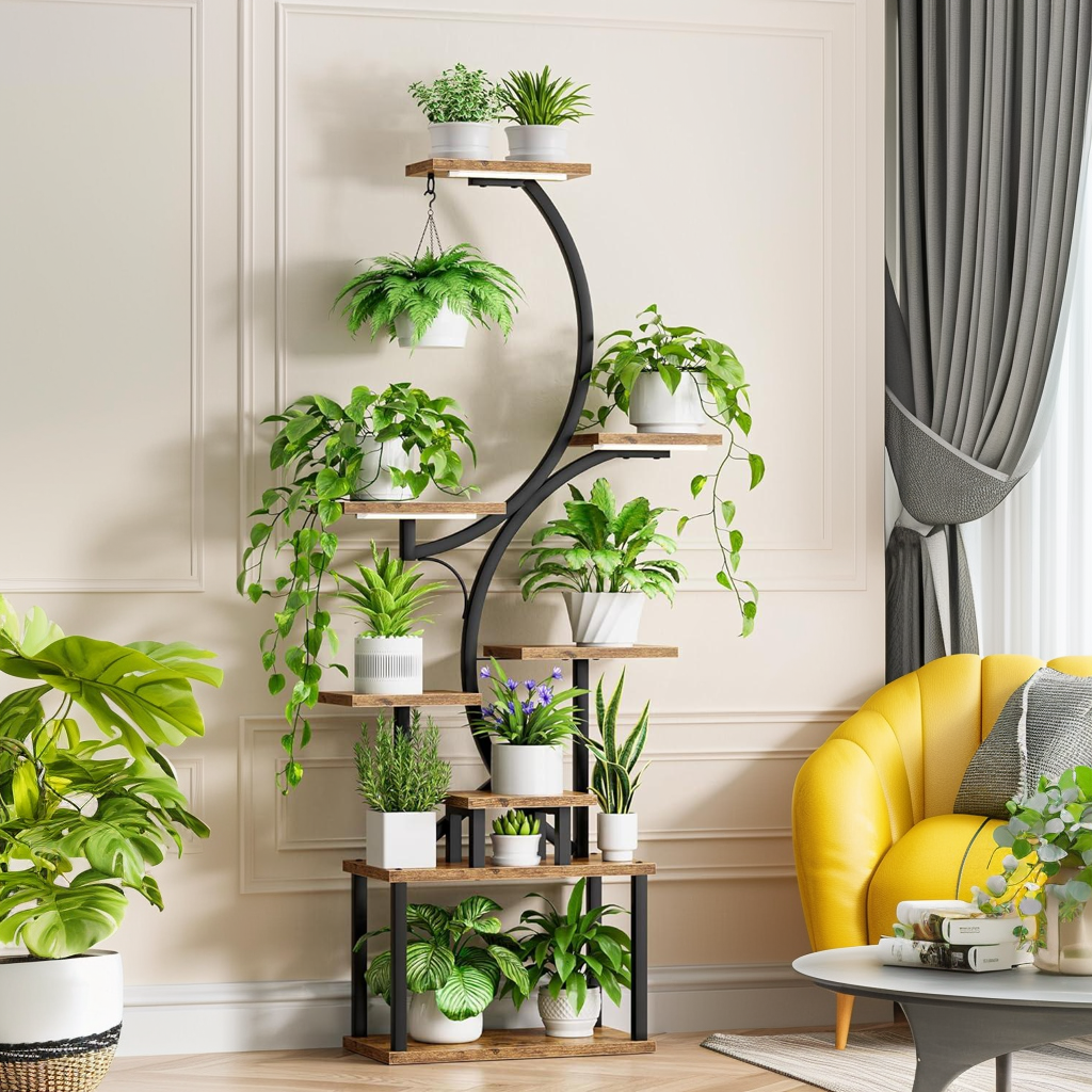 8 Tiered 62" Plant Stand Indoor with Grow Lights, S-Shaped Plant Rack for Home,Patio