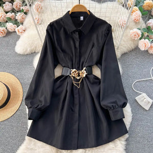 Metal Buckle White Dress Shirt