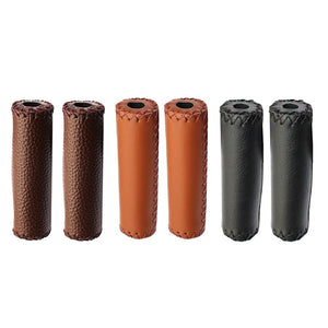 Ergonomic Bike Handle Grips PU Leather Soft Rubber Bicycle Mountain Bike Anti-Slip Handlebar Grips Retro Artificial Leather Handle Grips Cycling Anti Slip Road Mountain Comfortable Bike Handlebar Grips