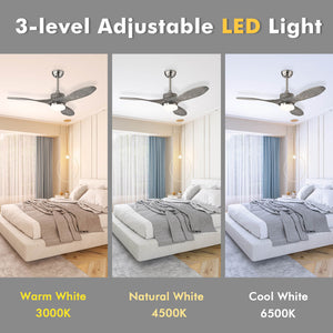 48 Inch Wood Ceiling Fan with LED Lights and 6 Speed Levels