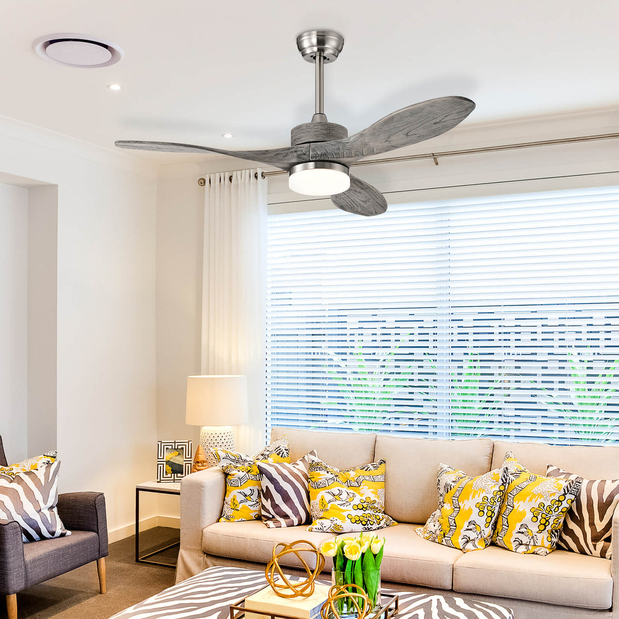 48 Inch Wood Ceiling Fan with LED Lights and 6 Speed Levels