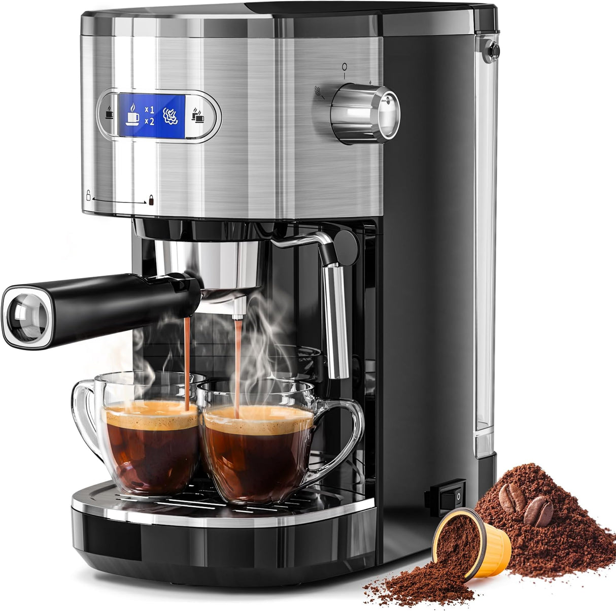 Espresso Machine ,Semi-Automatic Coffee Maker with Bean Grinder and Milk Frother Steam Wand CM8050