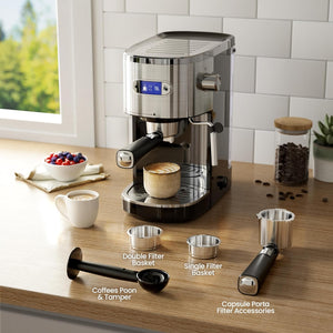 Espresso Machine ,Semi-Automatic Coffee Maker with Bean Grinder and Milk Frother Steam Wand CM8050