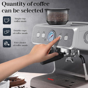 Espresso Machine ,Semi-Automatic Coffee Maker with Bean Grinder and Milk Frother Steam Wand CM8050